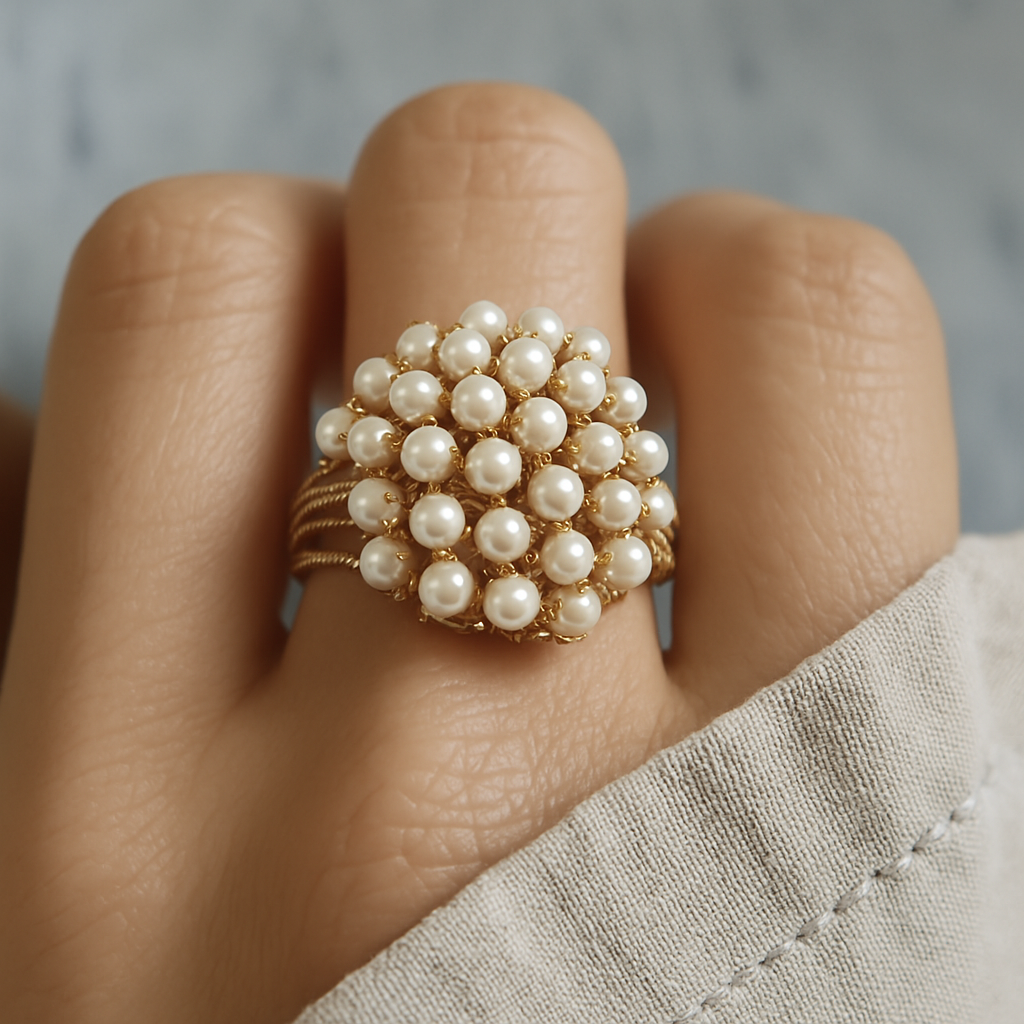 Creative Geometry Inlay Pearl Ring