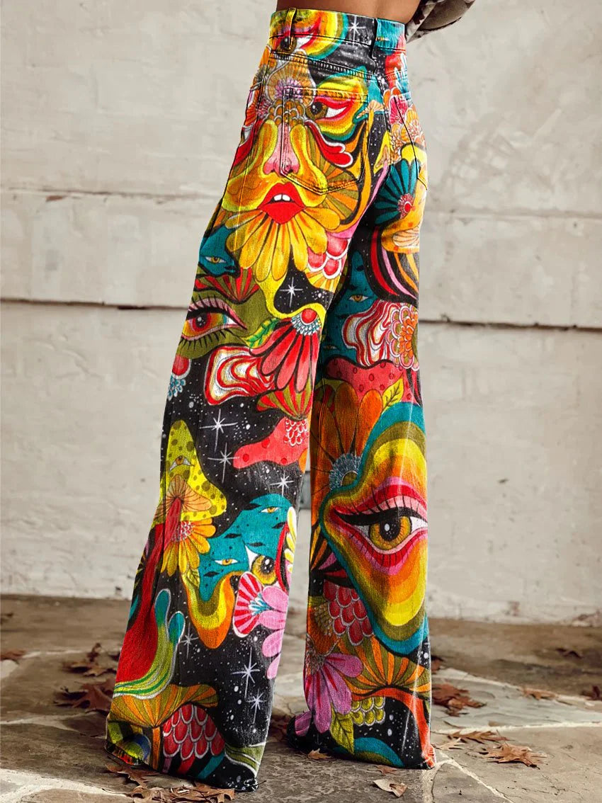 Rainbow Art Print Wide Leg Pants