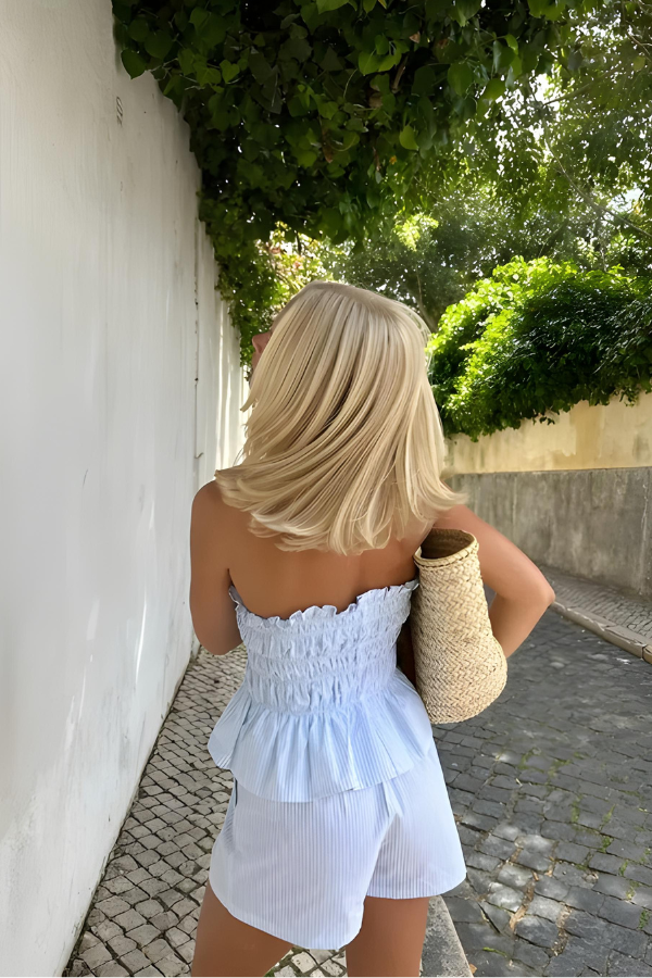 Ruffle Bandeau Tube Top and Loose Shorts Set