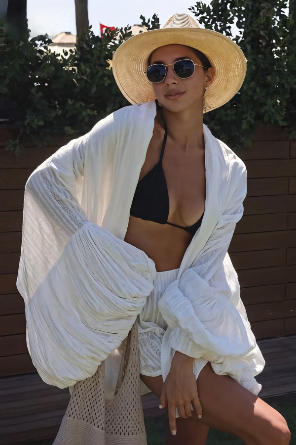 Elegant Puff Sleeve Robes With High Waist Shorts Set