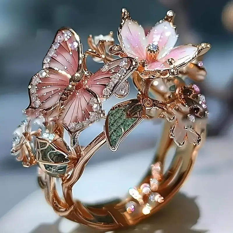 Vintage Butterfly Ring with Zirconia Accents